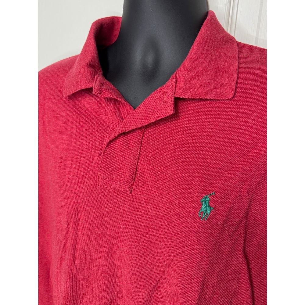 Polo Ralph Lauren Cotton Knit Long Sleeve Polo Shirt L Red Heather Classic Fit